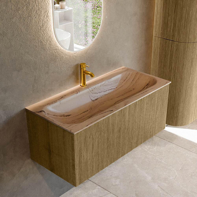 MONDIAZ KURVE-DLUX Meuble de salle de bains 100cm couleur Dusk avec 1 tiroir et 0 portes. Lavabo BIG MEDIUM Milieu 1 trou de robinet Arena.