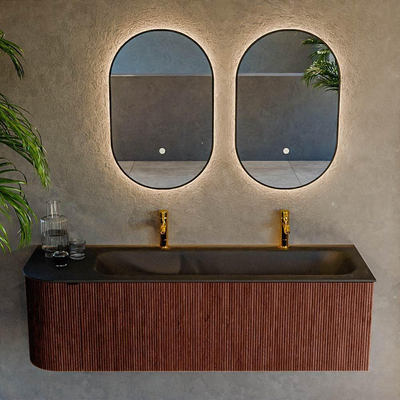 Mondiaz KURVE Badkamermeubelset - 145x46x40cm - 1 lade - 1 deur - wastafel solid surface - rechts - 2 kraangaten - Ruby