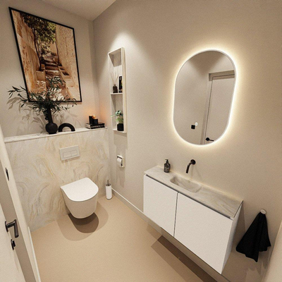MONDIAZ TURE-DLUX Meuble de toilettes 80 cm Talc. Lavabo EDEN Ostra position milieu. Sans trou de robinet.