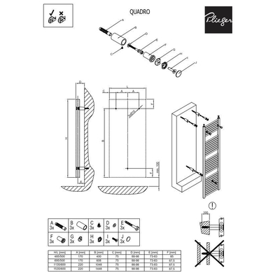 Plieger Quadro designradiator horizontaal 1535x600mm 886W wit