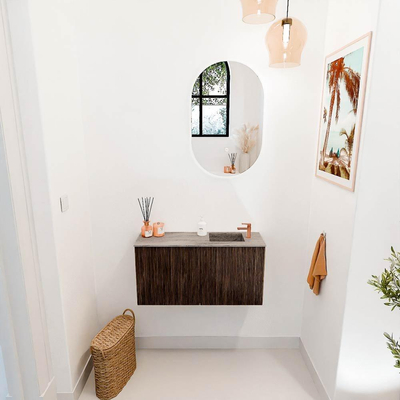 Mondiaz JOYA-DLUX 80cm toiletmeubel - kleur Walnut - Wastafel FAYE positie Rechts 1 kraangat kleur Oza.