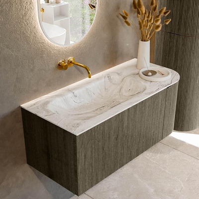 Mondiaz KURVE-DLUX Ensemble de meubles de salle de bains - 105x46x40cm - 1 tiroir - 1 porte - lavabo solid surface - gauche - sans trou de robinet - Shadow