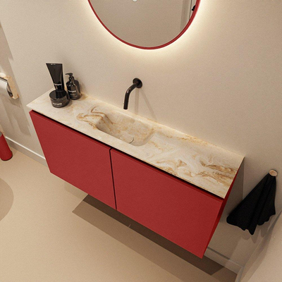 MONDIAZ TURE-DLUX Meuble de toilettes 100cm Fire. EDEN lavabo Frappe position centrale. Sans trou de robinet.