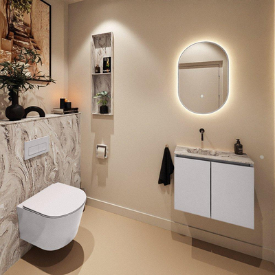 MONDIAZ TURE-DLUX Meuble toilette - 60cm - Cale - EDEN - vasque Glace - position gauche - sans trou de robinet