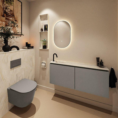 MONDIAZ TURE-DLUX Meuble WC 120 cm Smoke. EDEN lavabo Ostra position gauche. Avec 1 trou de robinet.