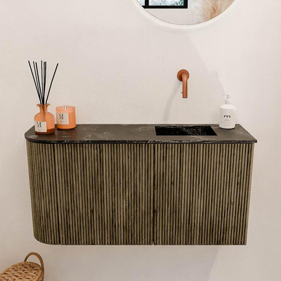 Mondiaz JOYA-DLUX Meuble de salle de bains 81.6cm - arrondi gauche couleur Dusk - Vasque FAYE position droite sans trou de robinet couleur Lava