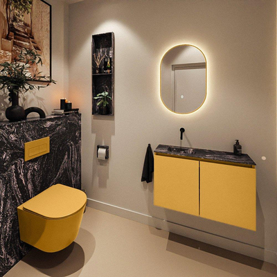 MONDIAZ TURE-DLUX Meuble de toilettes 80 cm Ocher. EDEN lavabo Lava position gauche. Sans trou de robinet.