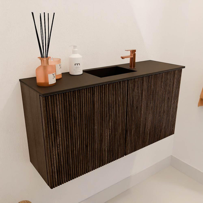 Mondiaz JOYA 80cm toiletmeubel - kleur Walnut - Wastafel FAYE positie Midden 1 kraangat kleur Urban.