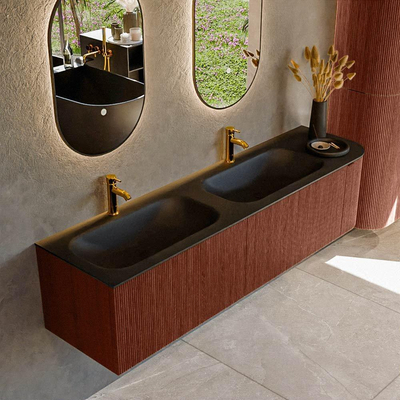 Mondiaz KURVE Badkamermeubelset - 175x46x40cm - 2 lade - 1 deur - wastafel solid surface - dubbel / links - 2 kraangaten - Ruby