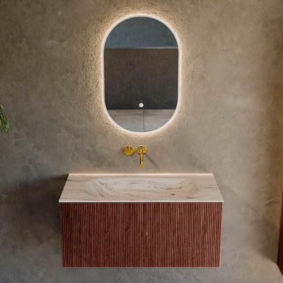MONDIAZ KURVE-DLUX Meuble de salle de bains 90cm couleur Ruby avec 1 tiroir et 0 porte. Lavabo BIG SMALL Central sans trou de robinet Nata.