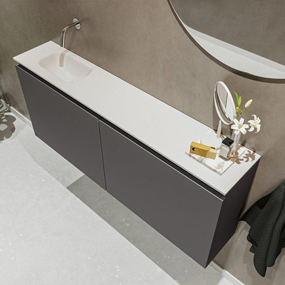 MONDIAZ TURE Toiletmeubel 120x23x50cm met 0 kraangaten 2 deuren dark grey mat Wastafel Eden links Solid Surface Wit