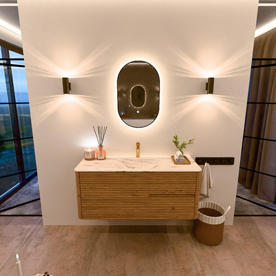 Mondiaz CIRO-DLUX Ensemble de meubles de salle de bains - 120x45x50cm - Plan vasque solid surface Nata - 1 vasque au milieu - 1 trou de robinet - 2 tiroirs - Chêne