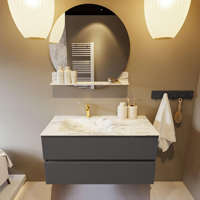 Mondiaz VICA-DLUX ensemble de meuble de salle de bain - 100cm - meuble sous-vasque gris foncé - 2 tiroirs - lavabo encastré cloud gauche - 1 trou de robinet - miroir modèle spot - version XL 60cm de haut - glace