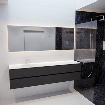 Mondiaz VICA ensemble de meuble de salle de bain - 200cm - meuble sous-vasque gris foncé - 4 tiroirs - lavabo nuage gauche - 1 trou de robinet - miroir LED - version XL 60cm de haut