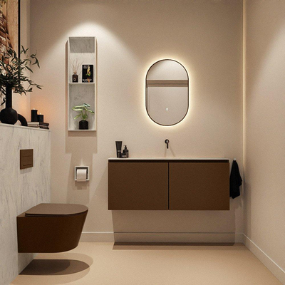MONDIAZ TURE-DLUX Meuble de toilettes 120 cm Rust. EDEN vasque Opalo position milieu. Sans trou de robinet.