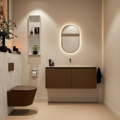 MONDIAZ TURE-DLUX Meuble toilette - 120cm - Rust - EDEN - vasque Opalo - position centrale - sans trou de robinet