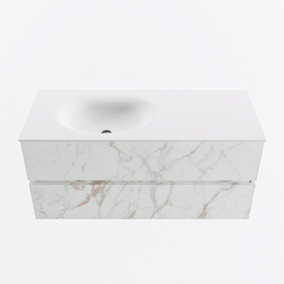 Mondiaz VICA ensemble de meuble de salle de bain - 110cm - meuble sous-vasque carrara - 2 tiroirs - lavabo moon gauche - sans trous de robinet - version haute de 60cm - talc