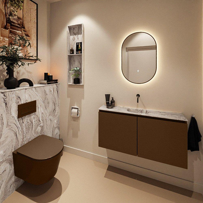 MONDIAZ TURE-DLUX Meuble toilette - 100cm - Rust - EDEN - vasque Glace - position centrale - sans trou de robinet