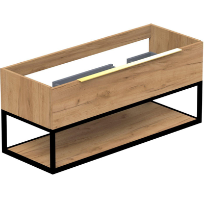 Thebalux Type Meuble bas - 120x45x50cm - 2 découpes - poignée en applique - tiroir à fermeture douce en laiton - MDF/panneau de particules/métal chêne nebraska