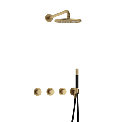 Hotbath Cobber IBS70 Regendoucheset - inbouw - 38.5cm wandarm - 20cm ronde hoofddouche - staafhanddouche - geborsteld messing goud