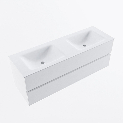 Mondiaz VICA Ensemble de meuble de salle de bain - 140cm - meuble sous-vasque talc - 2 tiroirs - lavabo cloud double - 2 trous de robinet - version haute de 60cm - talc