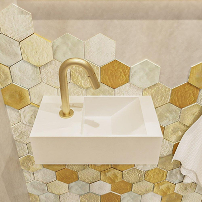 Mondiaz TYNE fontein - 40x23x12cm - wasbak rechts - 1 kraangat - solid surface Talc mat