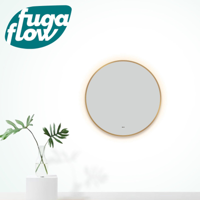 FugaFlow Eccelente Arredo Miroir avec éclairage rond diamètre 80cm avec éclairage LED indirect avec chauffe miroir et interrupteur infrarouge Or mat