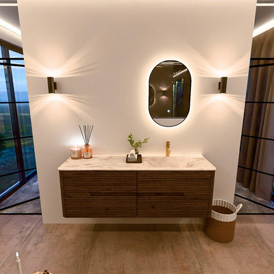 Mondiaz CIRO-DLUX Meuble de salle de bains - 150x45x50cm - Plan-vasque solid surface Frappe - 1 vasque à droite - 1 trou de robinet - 4 tiroirs - Dusk