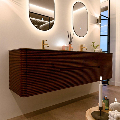 Mondiaz CIRO-DLUX Badkamermeubelset - 190x45x50cm - Solid surface wastafel Oza - 2 wasbak Dubbel - 2 kraangaten - 4 lades - Ruby