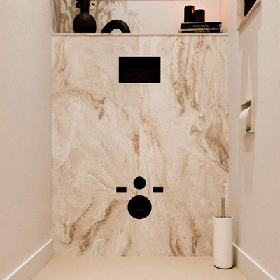 MONDIAZ HOPE Toiletplaat Set - solid surface achterwand - 100x125cm - Planchet 100x23cm - voorgeboord - Frappe