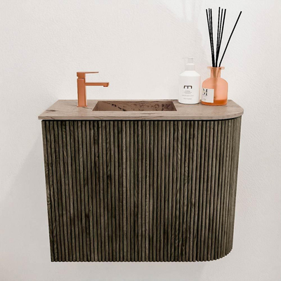 Mondiaz JOYA-DLUX Meuble de salle de bains 51,6cm - arrondi droit couleur Shadow - Vasque FAYE position Gauche 1 trou de robinet couleur Arena