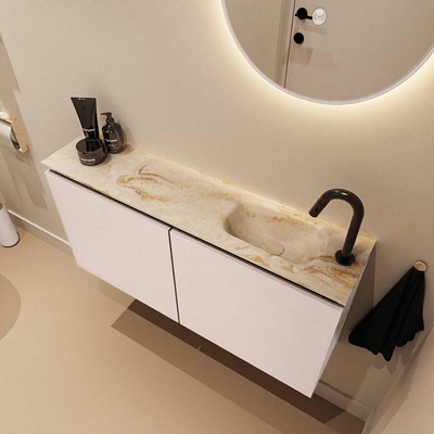 MONDIAZ TURE-DLUX 100cm toiletmeubel Rosee. EDEN wastafel Frappe positie rechts. Met 1 kraangat.
