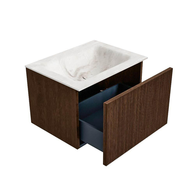 MONDIAZ KURVE-DLUX meuble de salle de bains 60cm couleur Walnut avec 1 tiroir. Lavabo CLOUD central 1 trou de robinet couleur Frappe.