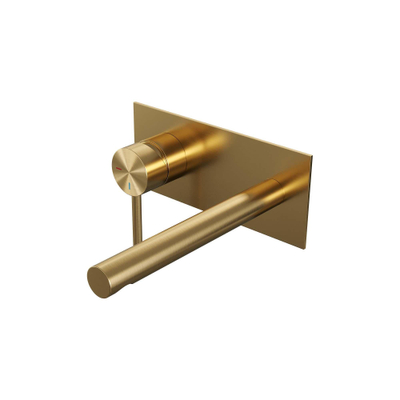 Brauer Gold Edition inbouw wastafelmengkraan met rechte uitloop rechts en afdekplaat model A2 Goud geborsteld PVD