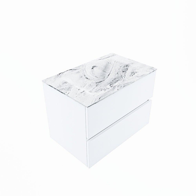 Mondiaz VICA-DLUX Ensemble de meuble de salle de bain - 70cm - meuble sous lavabo talc - 2 tiroirs - lavabo encastrée cloud milieu - 1 trou de robinet - version haute de 60cm - glace