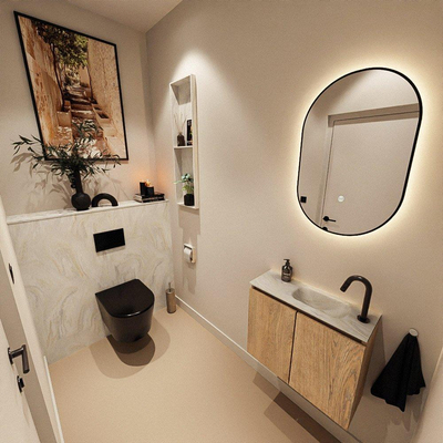 MONDIAZ TURE-DLUX 60cm toiletmeubel Washed Oak. EDEN wastafel Ostra positie rechts. Met 1 kraangat.