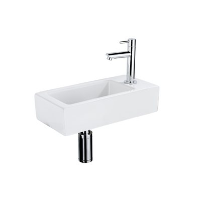 Fortifura Fuente Pack Lave-mains - 40x22x11.5cm - 1 trou de robinet - céramique - robinet Chrome - Blanc brillant