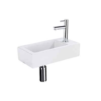 QeramiQ Fuente pack lave-mains – 37,5 x 18,5 x 9 cm – céramique blanc mat – perçage à droite – robinet chromé