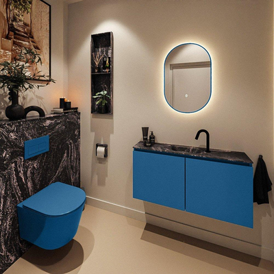 MONDIAZ TURE-DLUX Meuble toilette - 100cm - Jeans - EDEN - vasque Lava - position centrale - 1 trou de robinet