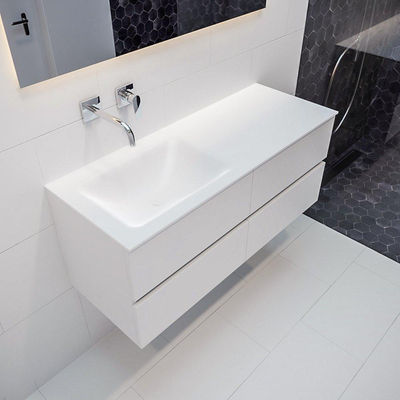 ENSEMBLE DE MEUBLE MONDIAZ VICA - 120cm - 4 tiroirs - lavabo Cloud gauche - 0 trous de robinet - solid surface talc
