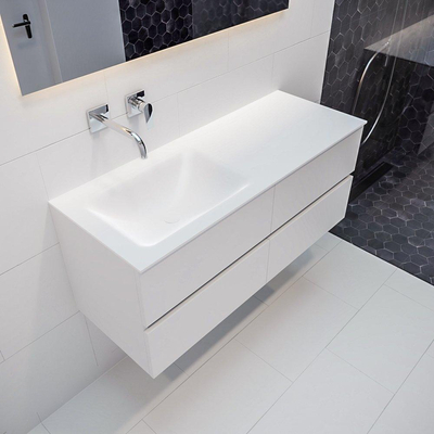 Mondiaz VICA ensemble de meuble de salle de bain - 120cm - meuble sous-vasque talc - 4 tiroirs - lavabo cloud gauche - sans trou de robinet version XL 60cm de haut