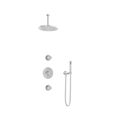 Hotbath Buddy Ensemble de douche de tête - 2 robinets d''arrêt - bras de plafond 15 cm - douche de tête ronde 30 cm - douchette barre - chrome