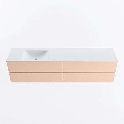Mondiaz VICA ensemble de meuble de salle de bain - 200cm - meuble sous-vasque rosee - 4 tiroirs - lavabo cloud gauche - sans trous de robinet - version haute de 60cm - talc