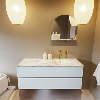 Mondiaz VICA-DLUX ensemble de meuble de salle de bain - 130cm - meuble sous-vasque argile - 2 tiroirs - lavabo encastré nuage droite - sans trous de robinet - version haute de 60cm - glace