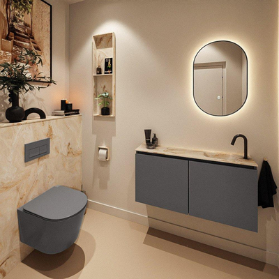 MONDIAZ TURE-DLUX meuble WC 100 cm Dark Grey. EDEN lavabo Frappe position droite. Avec 1 trou de robinet.