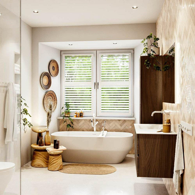 MONDIAZ VICA Ensemble meuble de salle de bains - 100x50cm - 2 tiroirs - Mocha - lavabo CLOUD gauche - sans trou de robinet - Talc