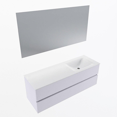 Mondiaz VICA ensemble de meuble de salle de bain - 140cm - meuble sous lavabo cale - 2 tiroirs - lavabo cloud droite - sans trous de robinet - couleur talc - miroir LED - version XL 60cm de haut