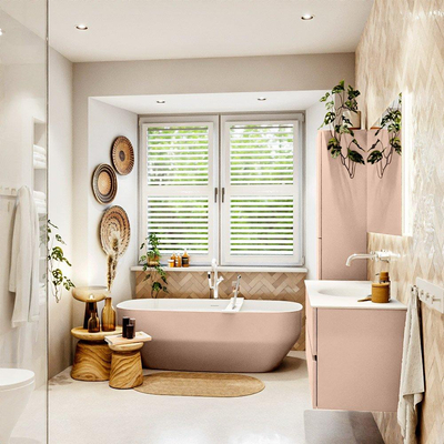 Mondiaz VICA ensemble de meuble de salle de bain - 120cm - meuble sous-vasque rosee - 2 tiroirs - lavabo moon milieu - sans trous de robinet - version haute de 60cm - talc
