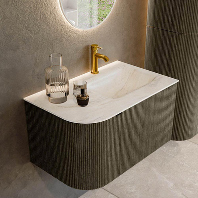 Mondiaz KURVE-DLUX Ensemble de meuble de salle de bains - 75x46x40cm - 1 tiroir - 1 porte - vasque solid surface - droit - 1 trou de robinet - Shadow