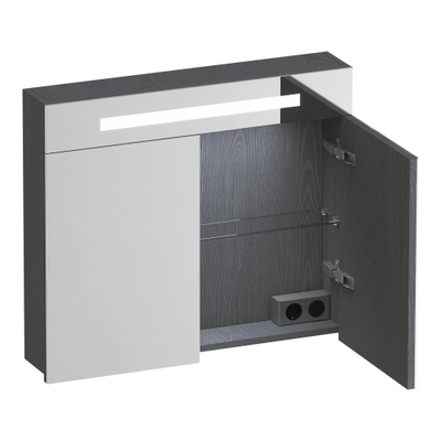 BRAUER Promise armoire de toilette – 80 x 70 x 15 cm – LED directe en haut – 2 portes – Timber Grey